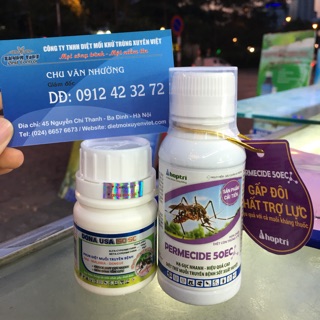 Combo thuốc diệt muỗi- côn trùng Permecide 50EC(100ml)+ chất bám dính, tồn lưu Dona USA 120SC(50ml)