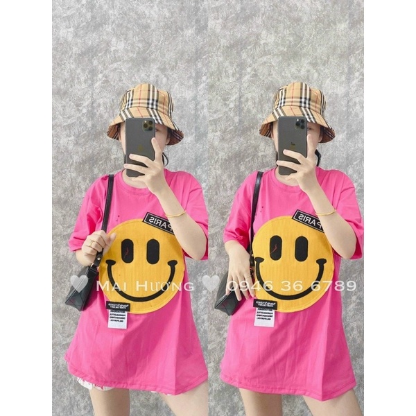 Áo Phông Quảng Châu hình mặt cười thêu siêu hot Hàng L1 chất cotton lạnh