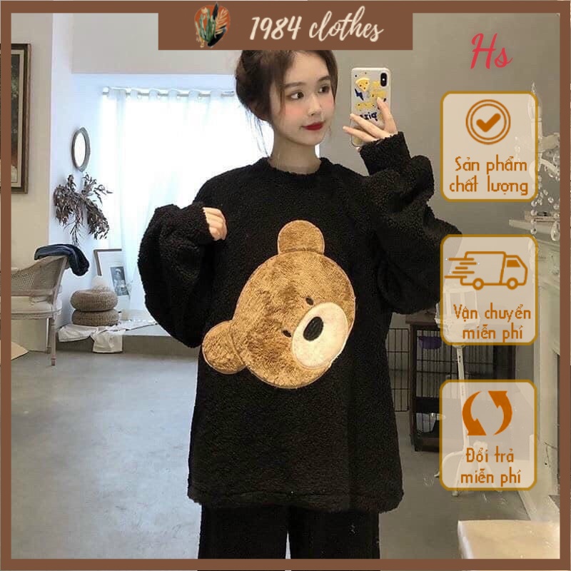 (Ảnh thật và Video) Bộ Ngủ Gấu Lông 2 Mặt Mã 610 1984 clothes Mẫu Mới Năm 2021 Kiểu Dáng Hàn Quốc