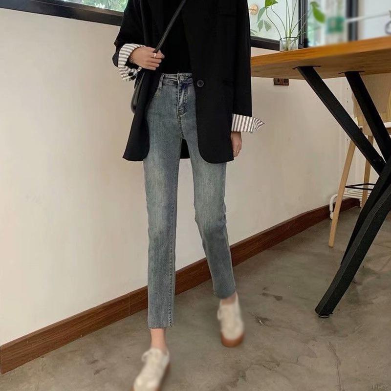 Quần jean nữ lưng cao dáng thẳng thời trang cổ điển Hàn Quốc