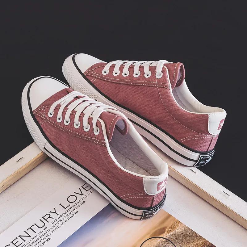 Giày Vải canvas Cổ Thấp Màu Trắng Phong Cách Hàn Quốc Thời Trang Xuân Thu Cho Nữ