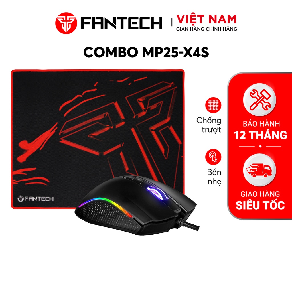 Combo FANTECH Chuột X4s TITAN + Lót Chuột MP25/MP292 - Hàng Phân Phối Chính Hãng