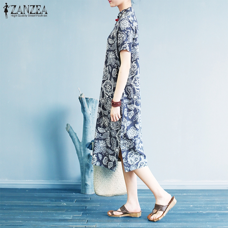 Đầm suông ngắn tay in họa tiết cách điệu thời trang dành cho nữ Zanzea | BigBuy360 - bigbuy360.vn