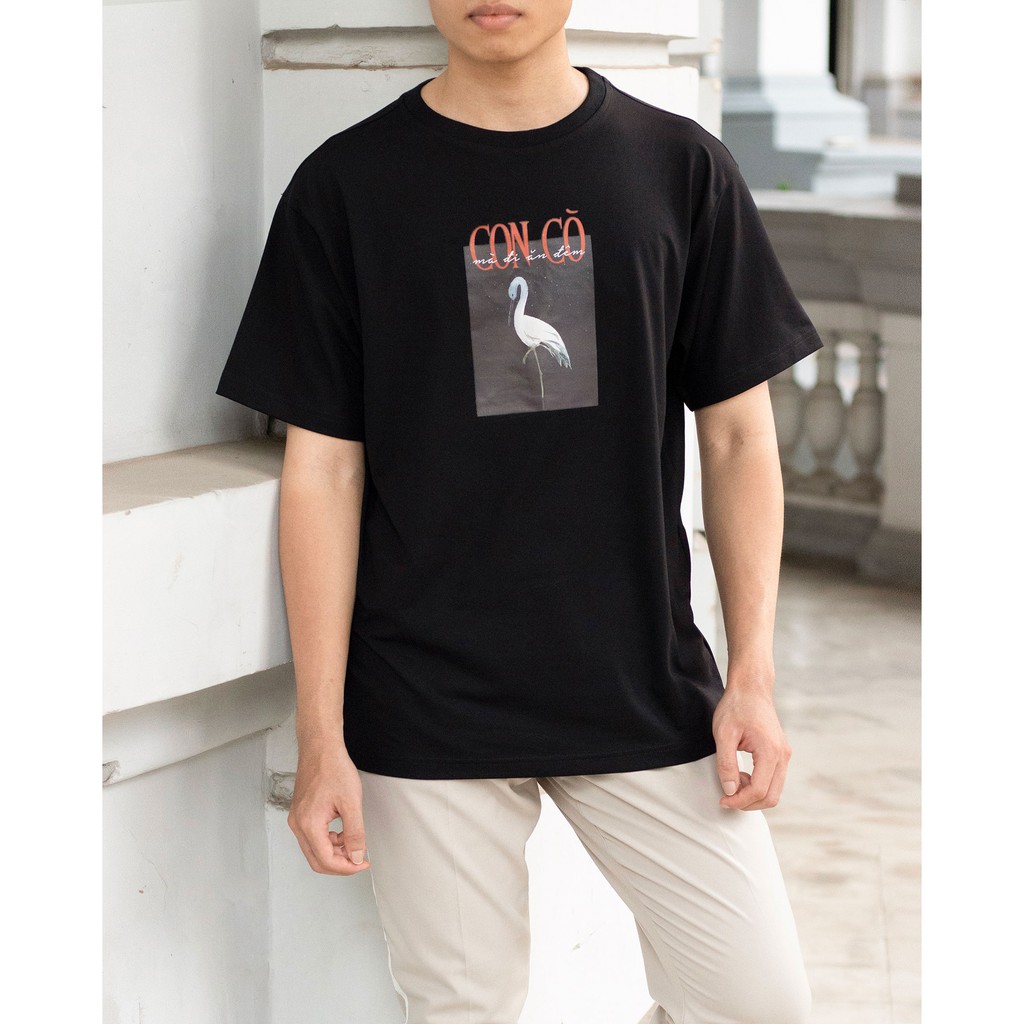 Áo thun unisex In thủ công cao cấp hình CON CÒ form basic 100% cotton premium SOUL OF A NATION - Đen