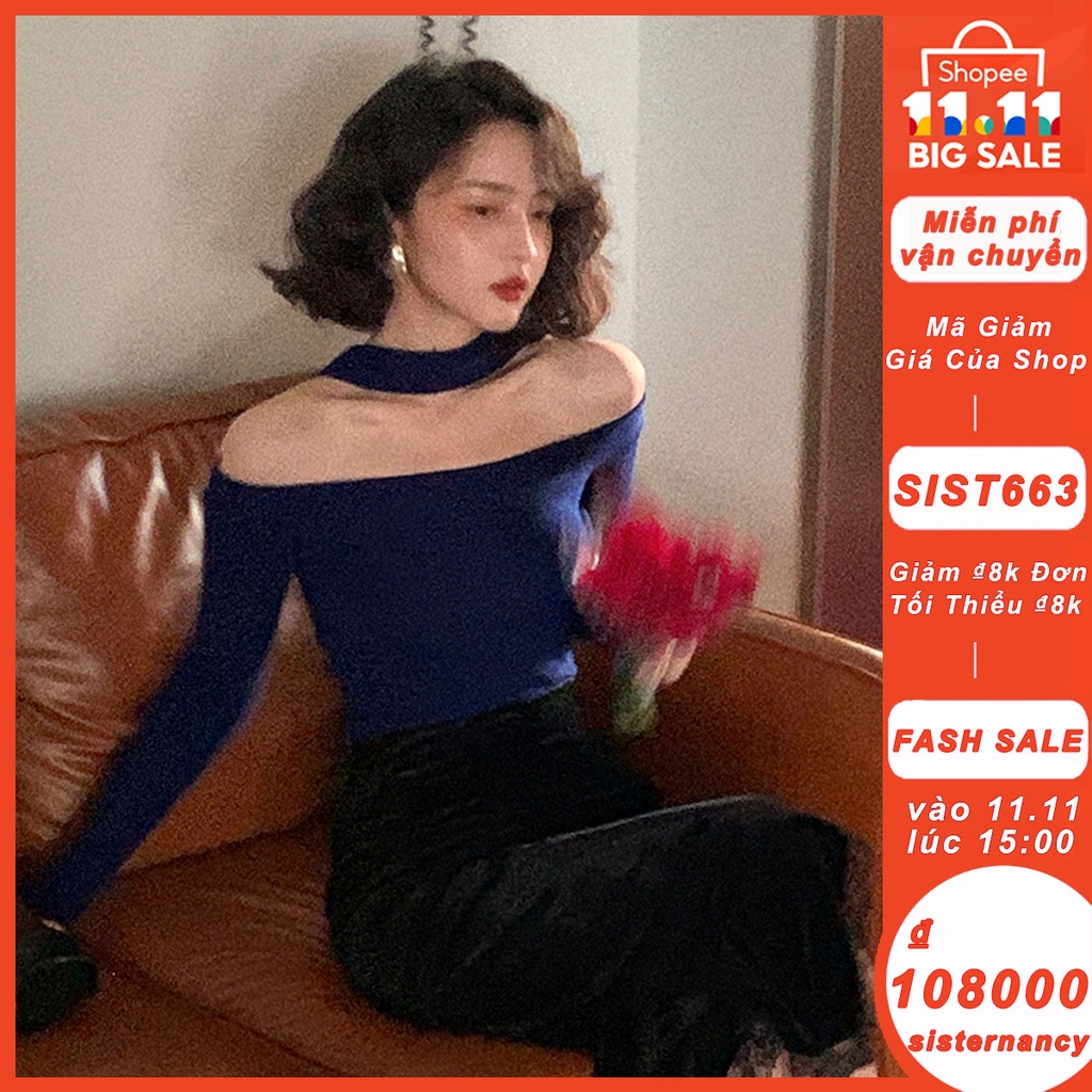 [ Mã 11FASHIONSALE1 giảm 10K đơn 50K ] Áo Dệt Kim Trễ Vai Tay Dài Đơn Giản Retro Phong Cách Hong Kong | BigBuy360 - bigbuy360.vn