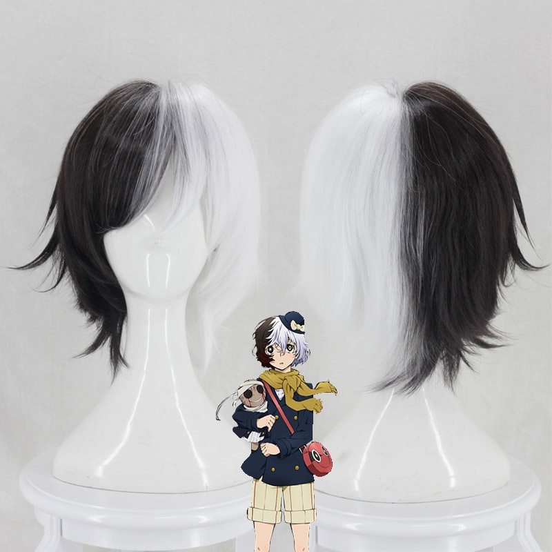 Bộ Tóc Giả Ngắn Màu Trắng Đen Bằng Sợi Tổng Hợp Kháng Nhiệt Hóa Trang Nhân Vật Anime