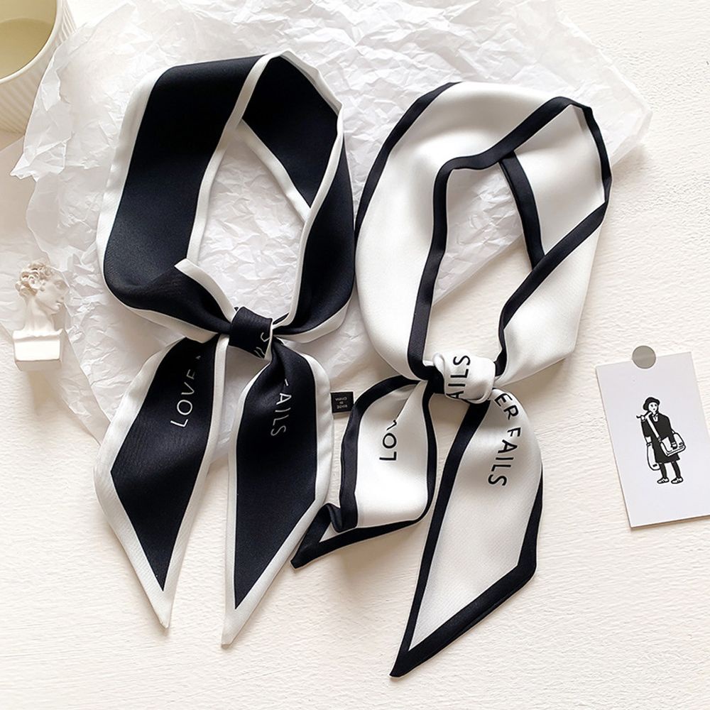 Khăn choàng cổ bằng lụa màu trơn in chữ thời trang Hàn Quốc đa năng cho nữ