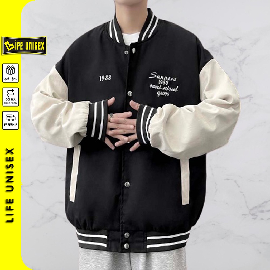 Áo khoác Bomber Jacket Dù 2 Lớp 1983 Unisex Nam Nữ form rộng Chống nắng Siêu Hot - LIFE UNISEX