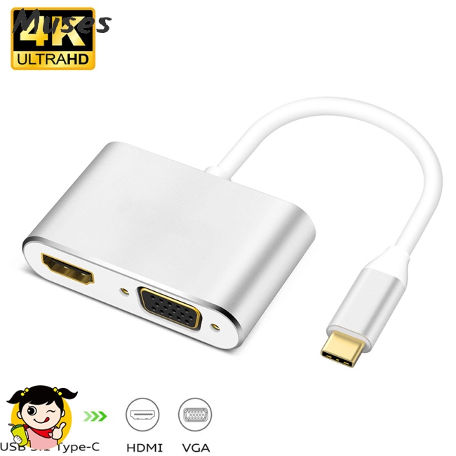Bộ chuyển đổi USB 3.1 Type-C sang HDMI VGA 2 trong 1 VGA HDMI 4K UHD điều hợp hiển thị màn hình kép