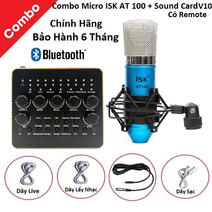 SOUND CARD V8, V10 BLUETOOTH VÀ MICRO ISK AT 100 - Combo Mico Live Stream Siêu Hay , Hát Thu Âm, Karaoke Online