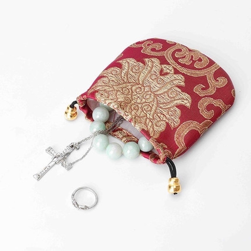 Túi đựng tiền xu bằng lụa thổ cẩm có dây rút