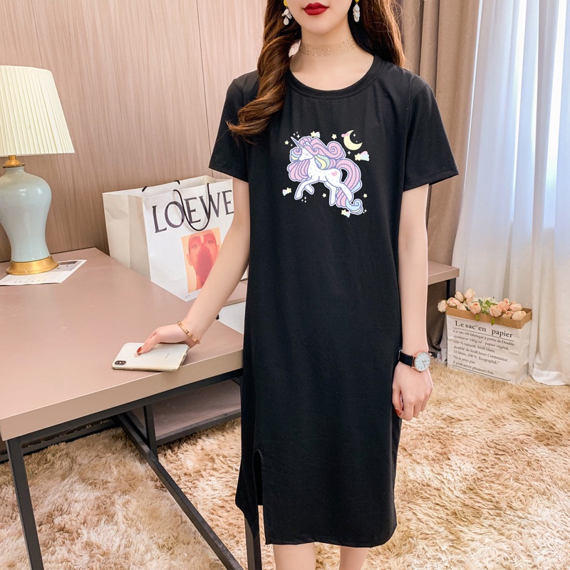 Đầm Thun Mùa Hè Dáng Suông Dài Qua Gối Tay Cộc Xẻ Tà Cao Cấp Begonia Forever 99 Cho Nữ