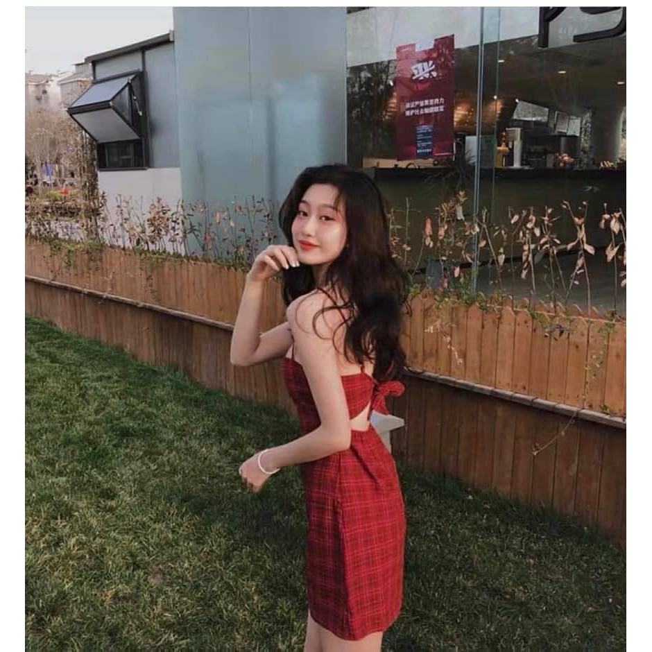 [CÓ ẢNH THẬT] Váy caro đi biển 2 dây đỏ có nơ sau xinh xắn - Đầm 2 dây cao cấp Zuca Shop | BigBuy360 - bigbuy360.vn