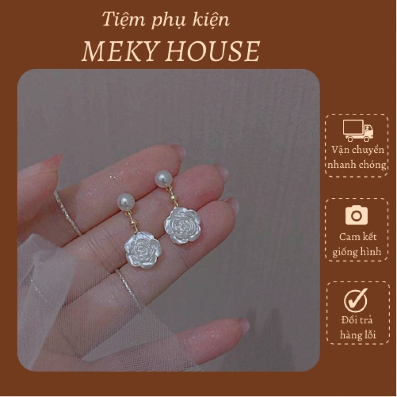 Khuyên tai hoa hồng dáng dài tiểu thư thời trang hàn quốc dành cho nữ