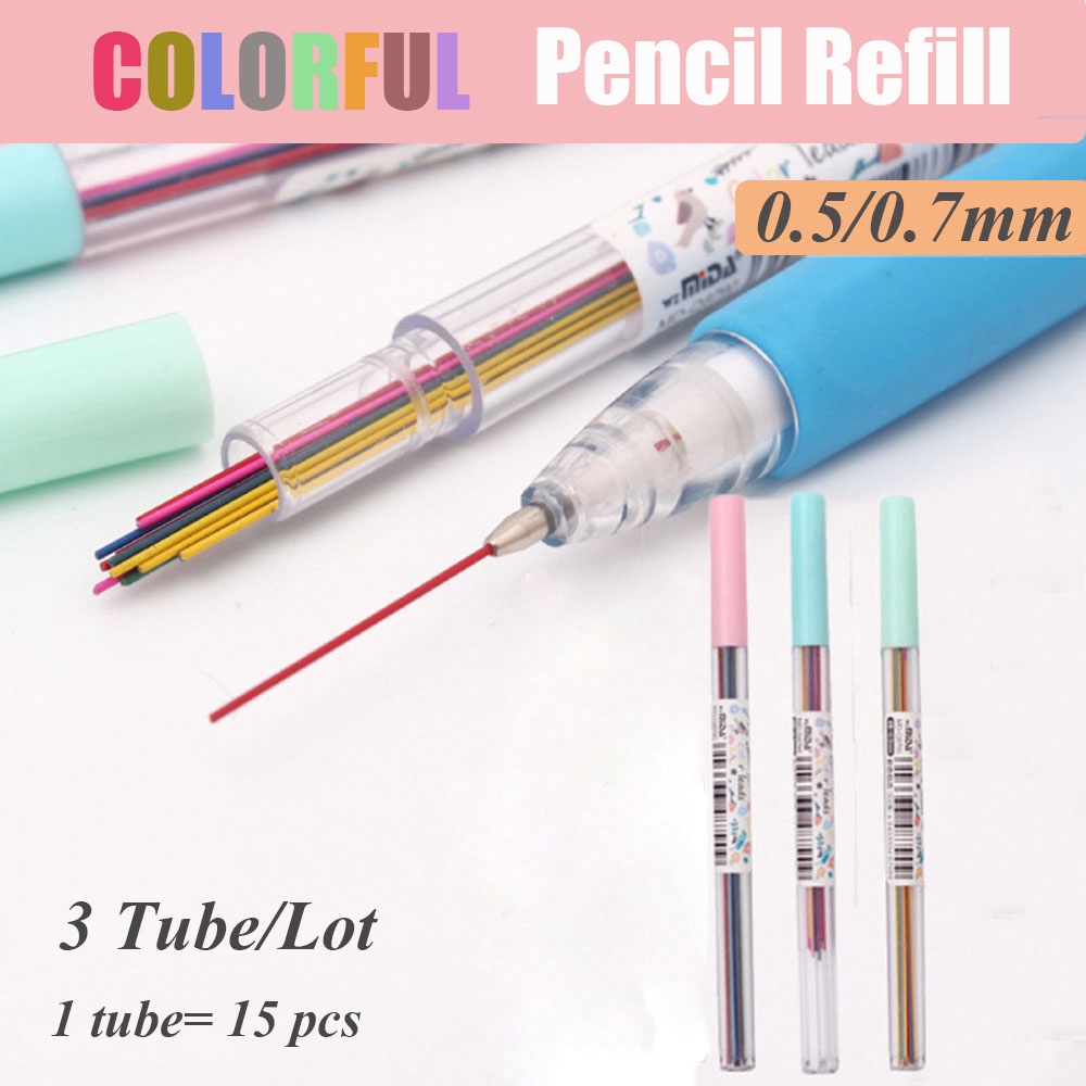Set 3 ống 15 ruột bút chì tẩy xóa được tiện dụng kích thước 0.5/0.7 mm