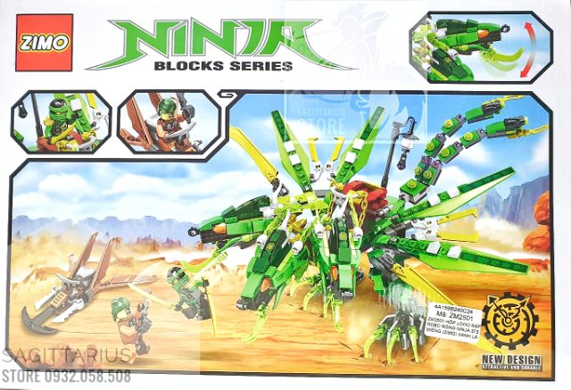 [Mã SKAMLTSM9 giảm 10% đơn 99K] LEGO ZIMO NINJAGO Phiên bản lắp ráp robot rồng ninja ( xanh lá ) - 373 mảnh