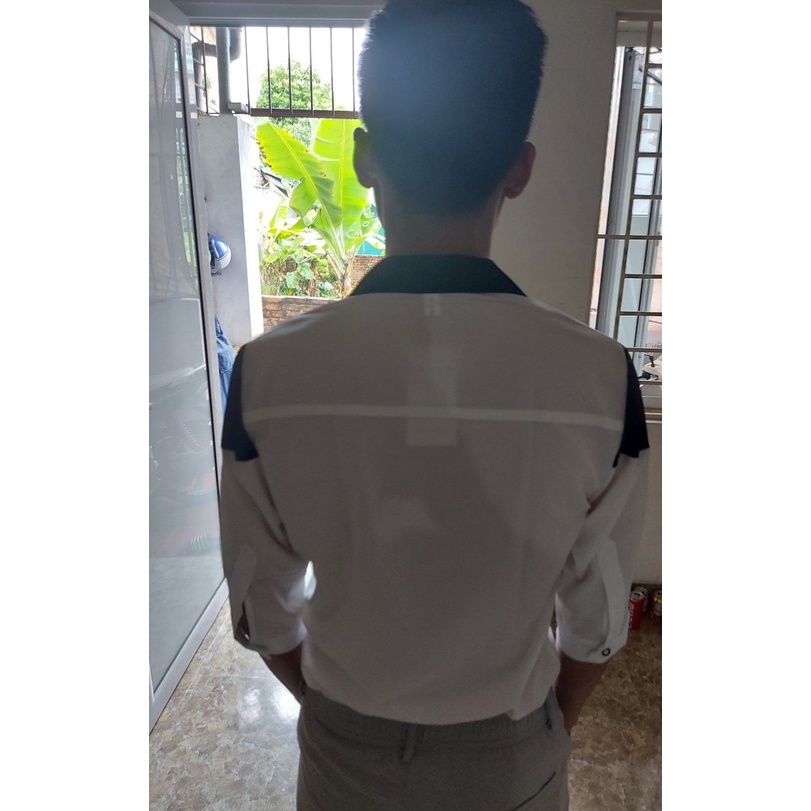 Áo Sơ Mi, Áo Sơ Mi Nam phối Vai cách điệu 2 màu Đen - Trắng sang trọng lịch lãm, trẻ trung T1 hàng thiết kế tại xưởng. | BigBuy360 - bigbuy360.vn
