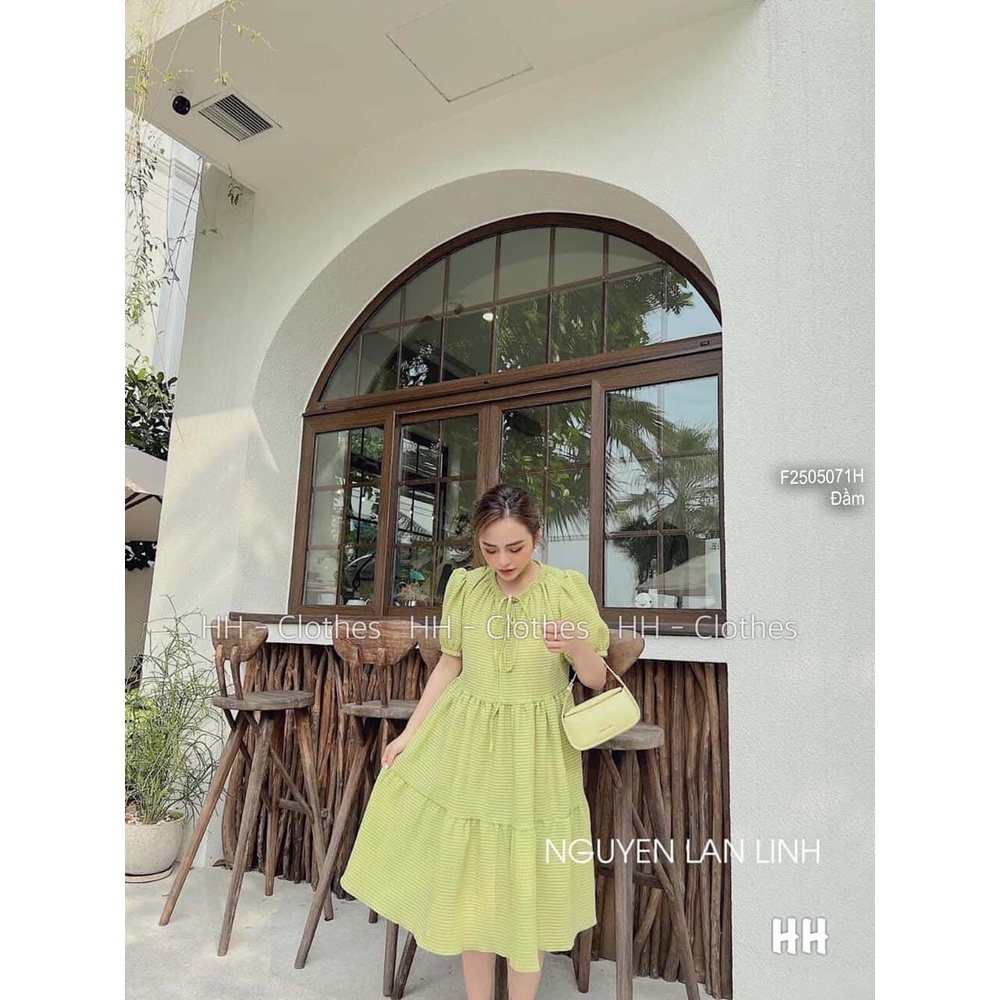 Đầm suông babydoll cổ thắt dây nơ tay bồng!