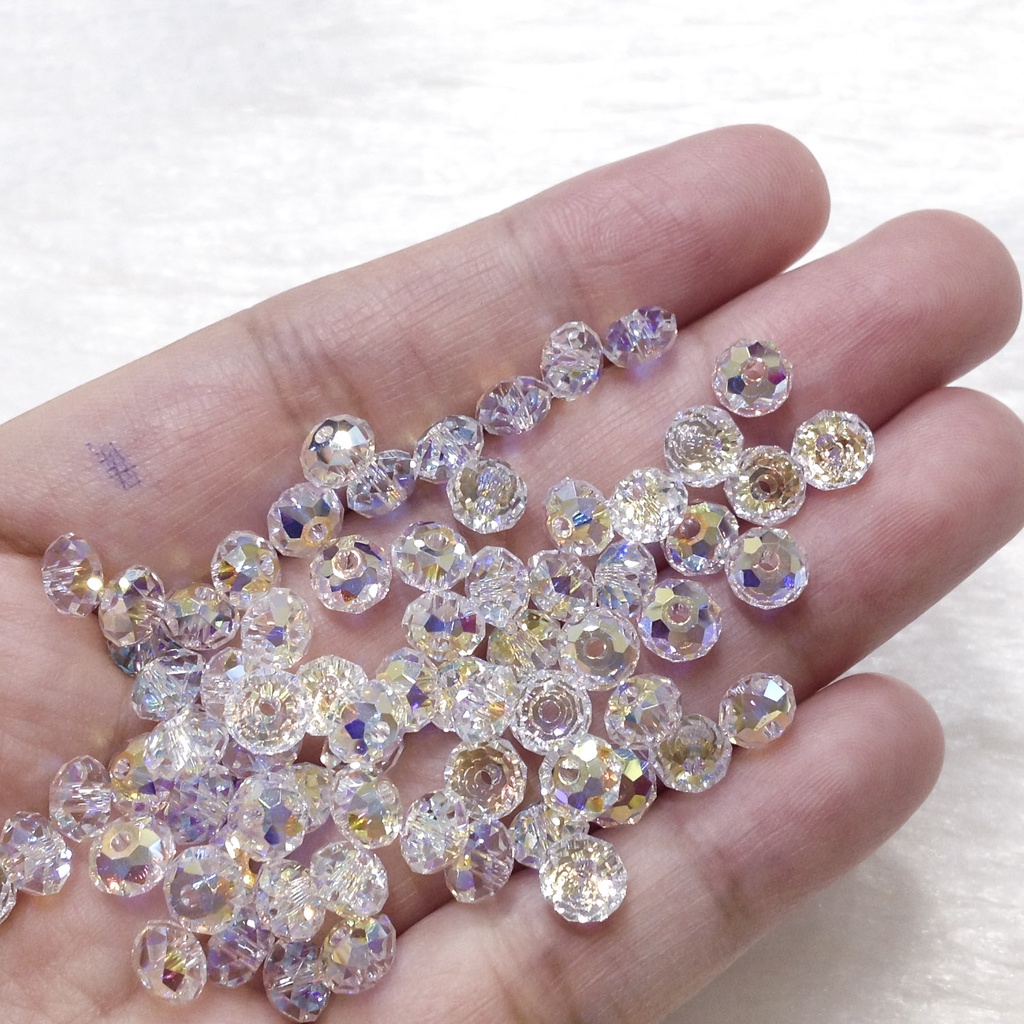 Hạt đá pha lê tròn bẹt trắng ánh 7 màu cao cấp size 4mm 6mm 8mm dùng làm trang sức vòng tay sang trọng