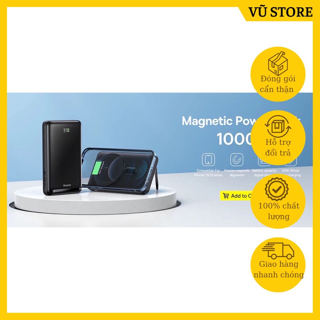 Pin Sạc Dự Phòng Không Dây Baseus Magnetic Bracket Wireless Fast Charge Power Bank 10000mAh 20W Màu Trắng