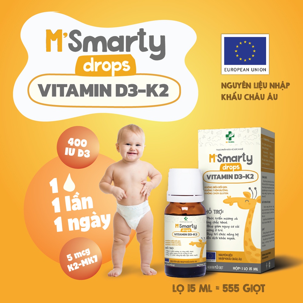 Vitamin giúp bé tăng chiều cao D3 - K2 Drops M'SMARTY