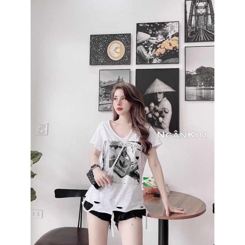 Áo phông cổ tim 3 màu dành cho nữ