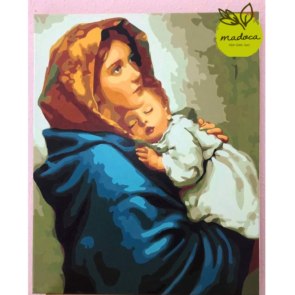 Tranh tô màu số hóa Madoca có khung 40x50cm Đức mẹ Maria T2011