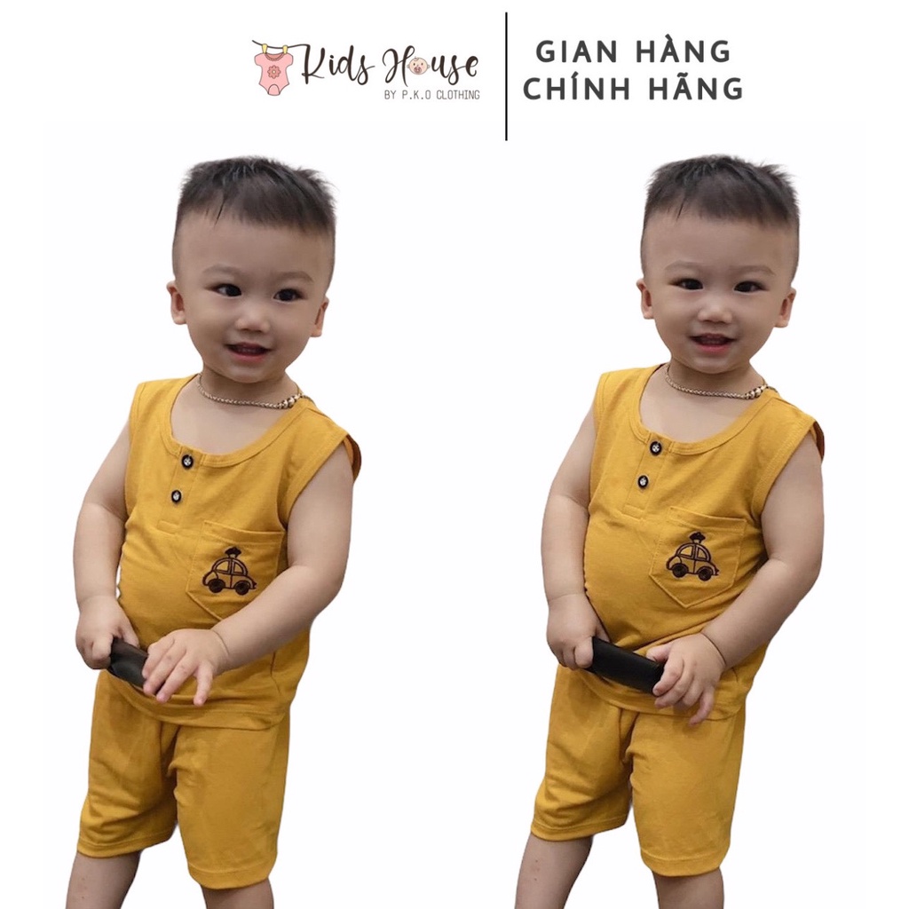 Bộ ba lỗ cotton đũi ô tô mềm mịn thể thao thời trang cho bé