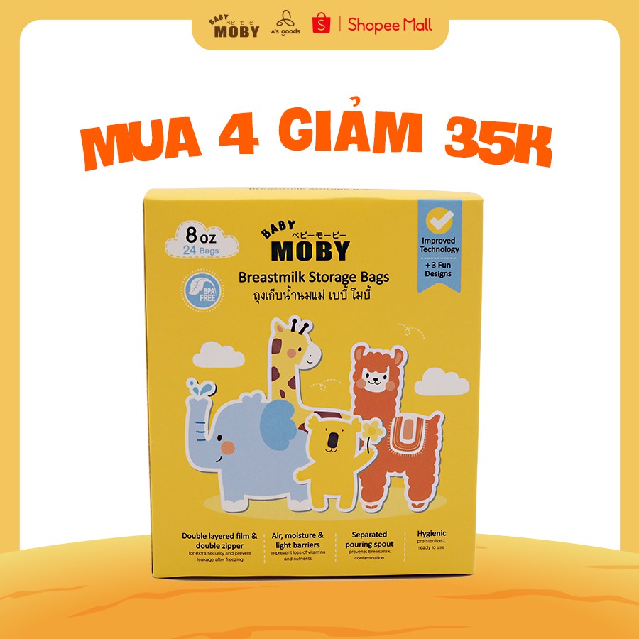 Túi trữ sữa Moby Baby Thái Lan 240ml (1 hộp/24 túi)