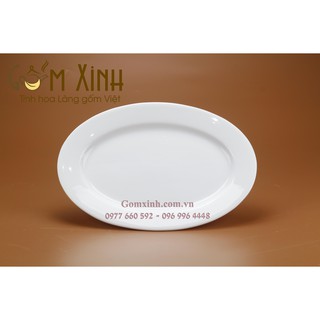 Đĩa bầu dục men trắng_Đĩa sứ bộ đồ ăn Bát Tràng