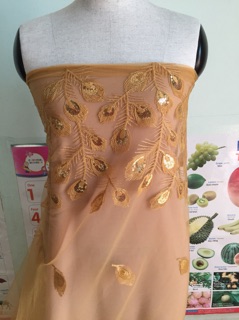 Vải ren lưới thêu kim sa