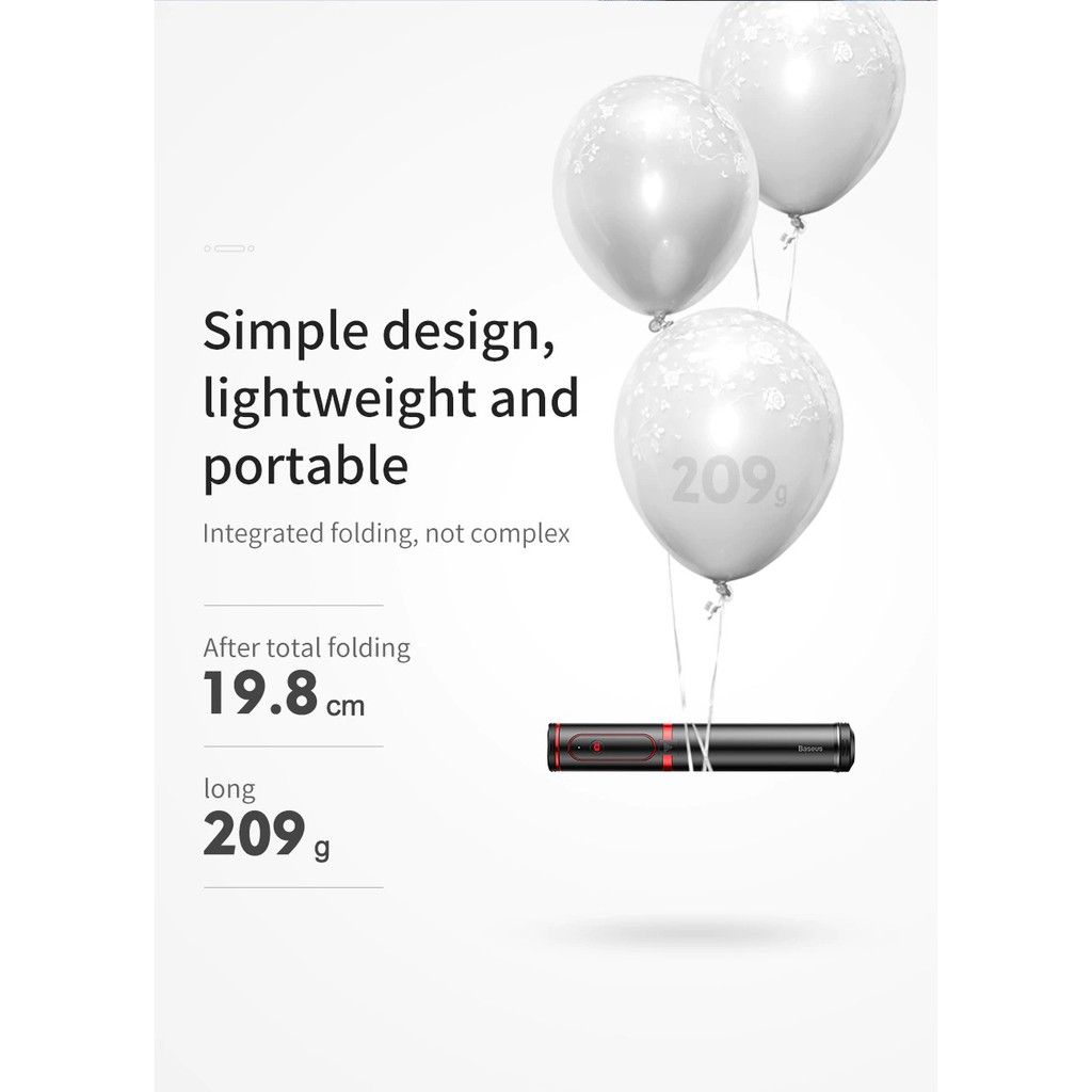 Gậy chụp ảnh selfie hỗ trợ nút bấm Bluetooth pin sạc, tích hợp 3 chân dựng - Baseus Bluetooth Selfie Stick Tripod | BigBuy360 - bigbuy360.vn