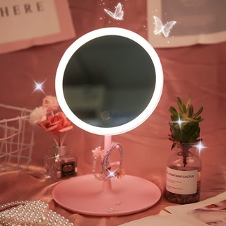 Gương Để Bàn Trang Điểm Có Đèn LED KingHan , Gương Trang Điểm Đèn LED 3 Màu Hình Tròn
