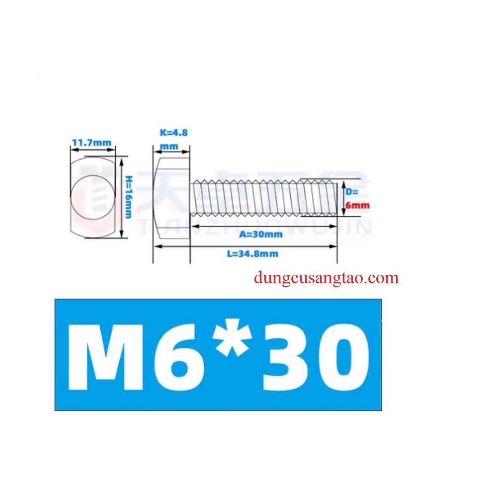 Bu lông T screw inox 304 tán siêu lớn