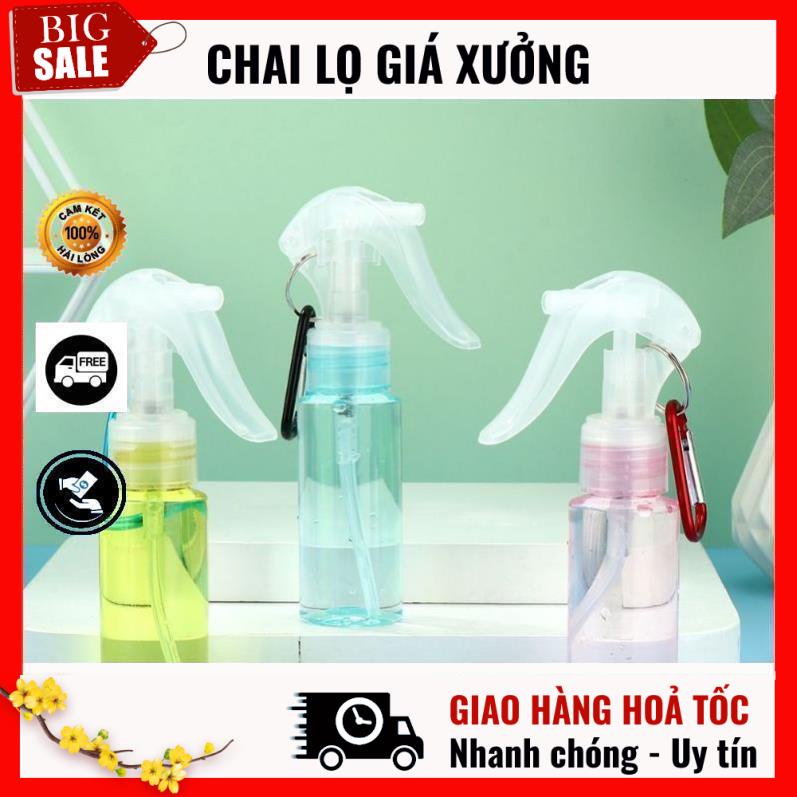 Chai Xịt Phun Sương ❤ GIÁ TỐT NHẤT ❤ Chai nhựa pet vòi xịt chuột 60ml có Móc khóa chiết dung dịch du lịch tiện lợi .