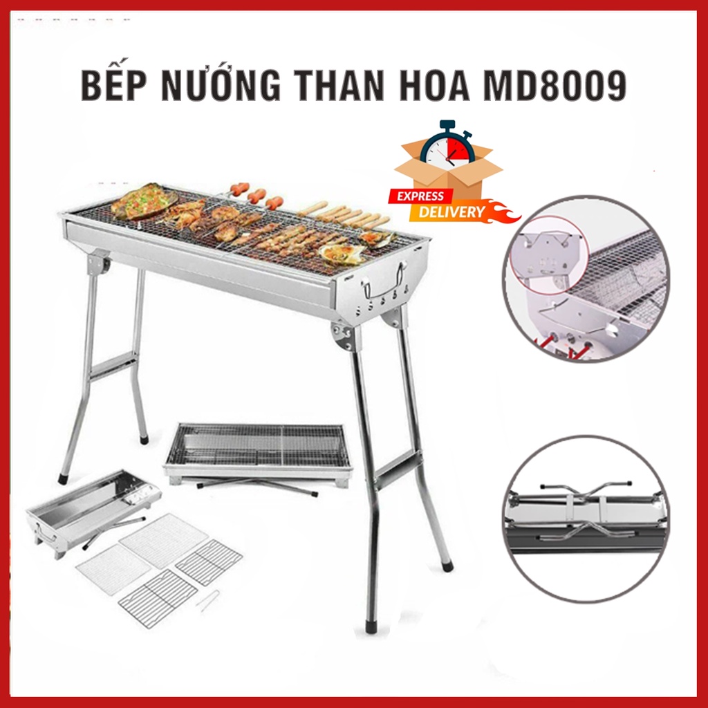 Bếp nướng than hoa BBQ MD8009 tiện ích ngoài trời, dã ngoại Chất liệu INOX cao cấp, gấp gọn tiện lợi