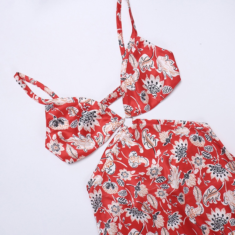 Đầm Midi Hai Dây Cổ Chữ V Lưng Cao Hở Lưng Họa Tiết Hoa Thời Trang Mùa Hè Quyến Rũ Cho Nữ