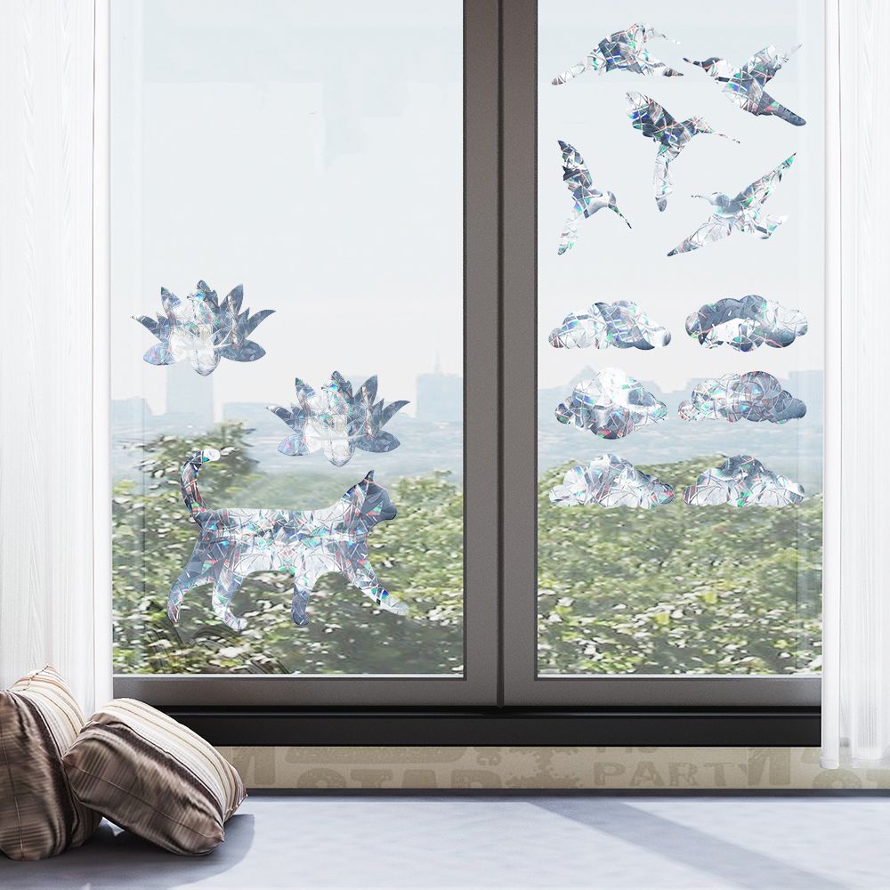 Miếng Dán Cửa Sổ Kính Hình Mèo/ Mặt Trăng Màu Cầu Vồng 3D Tháo Rời Được Tiện Dụng