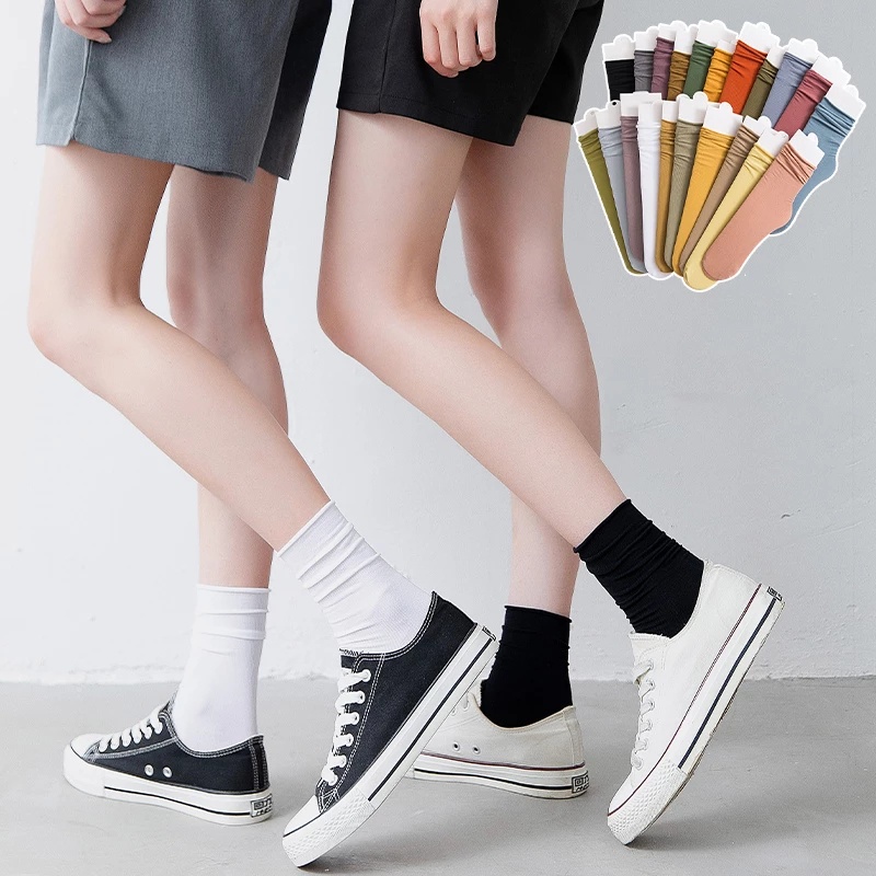 Vớ Ống Lửng Mỏng Mềm Thoáng Khí Thoải Mái In Họa Tiết Sọc Phong Cách Hàn Quốc Thời Trang Cho Nữ