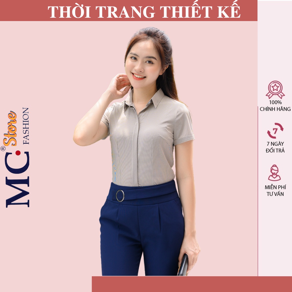 Áo Sơ Mi Nữ Kẻ Sọc Caro Mc Fashion, Kiểu Công Sở Đẹp, Tay Ngắn Cộc, Màu Xanh A645, Hồng, Cam, Nâu Tây
