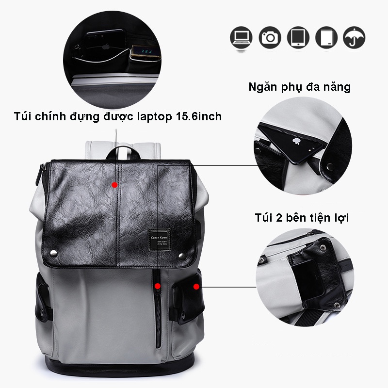 Balo da nam thời trang cặp đi học nam đựng laptop 15.6 inch chống nước Balo nam ulzzang đi chơi da PU balo LV - RIKY