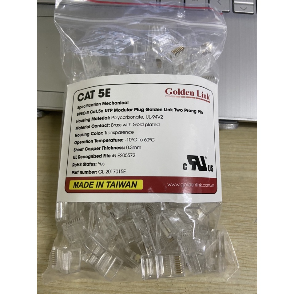 Đầu bấm mạng RJ45 UTP Golden Link CAT 5E - hàng chính hãng Golden Link bịch 100 đầu cáp mạng