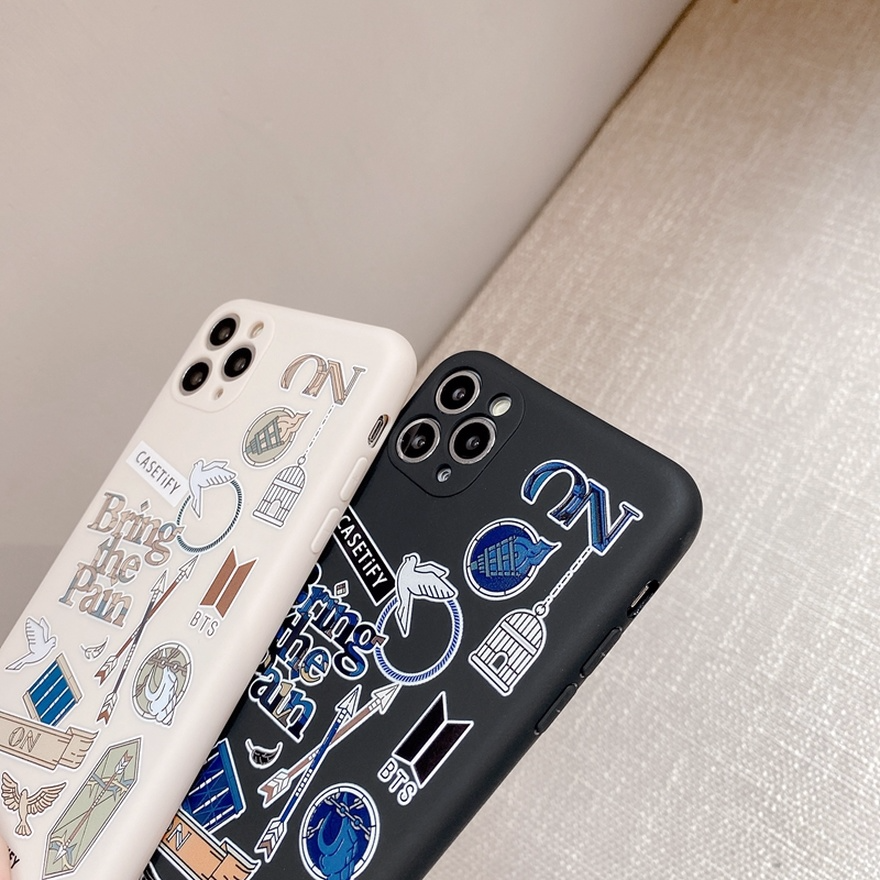 Ready Stock BTS Ốp lưng iPhone 12 11 Pro Max Xs Max XR SE 2020 7 8 6 Plus Phone Case CASETIFY Bt21 Straight Edge Shockproof Soft TPU Cover