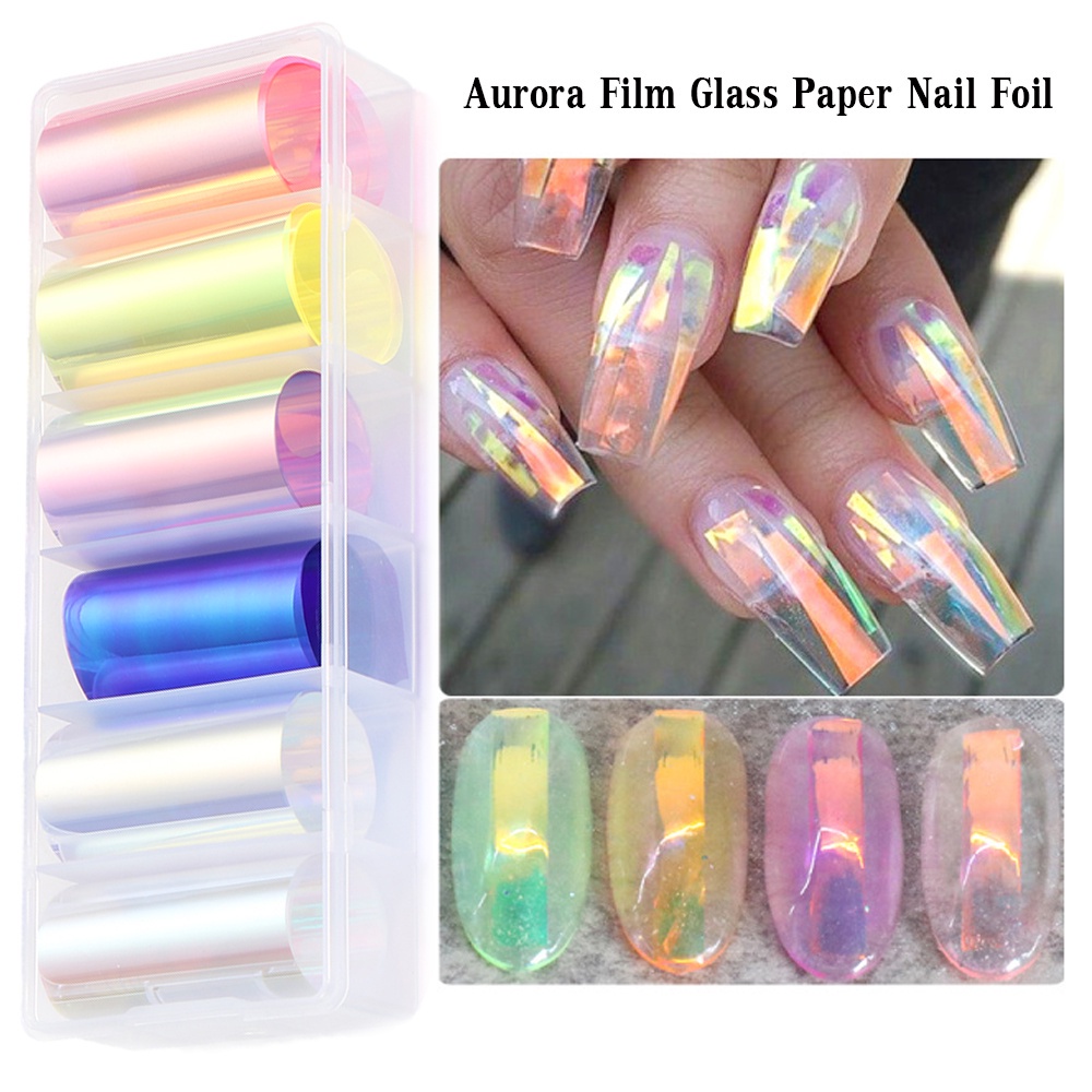 Nhãn Dán Trang Trí Móng Tay Mặt Kính Hình Aurora Màu Holographic DIY
