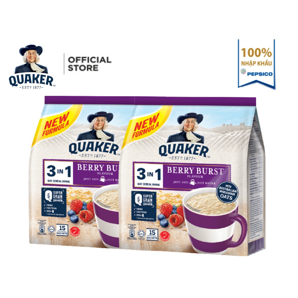 Combo 2 Túi Thức uống yến mạch Quaker 3in1 Vị Berry Burst 450g/túi