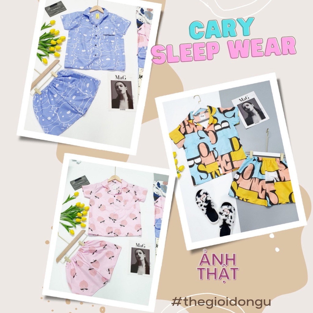 Đồ bộ nữ mặc nhà dễ thương CARY, bộ ngủ pijama hoạt hình freesize tay cộc quần cộc mùa hè chất kate mềm