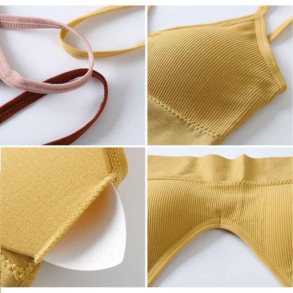 ♪PATH♪ 2Pcs/set Ladies Briefs Sexy Triangle Cup Basic Women Underwear No Rims Bra Set Bralette Lingerie Stretchy Tank Tops Ladies Suit Fashion Brassiere Comfortable Sports Thong Bra/Multicolor