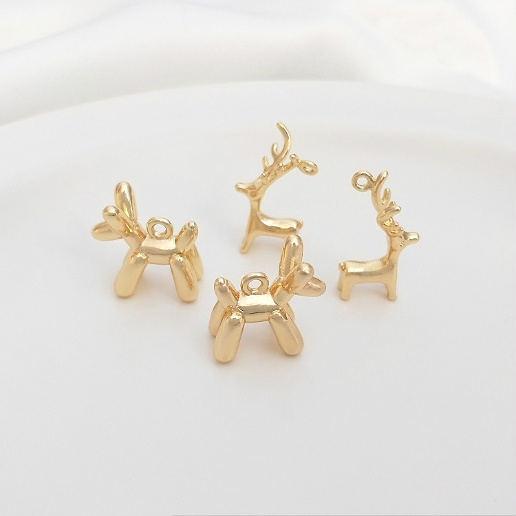 [Little Blu] Mặt Dây Chuyền Thủ Công diy Bằng Đồng Màu Vàng Đồng Hình Chú Chó Bong Bóng Tuần Lộc Dễ Thương Tự Làm Thủ Công Je