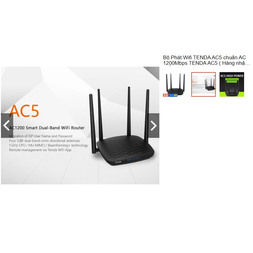 Bộ Phát WiFi Tenda AC5 AC1200 WiFi Băng Tầng Kép Thông Minh 4 râu xuyên tường Ngôn Ngữ Tiếng Anh