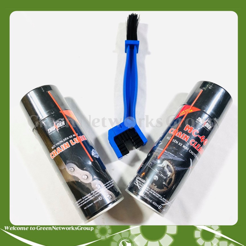 Combo Xịt Dưỡng sên Thunder Chain Lube 400ml, Vệ sinh sên MC-40 400ml (Tặng bàn chải chà sên 3D) - Greennetworks